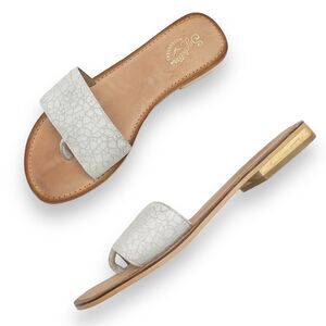 Seychelles Smooth Operator Dress Flat Sandal in White Crackle Leather Size 7.5
